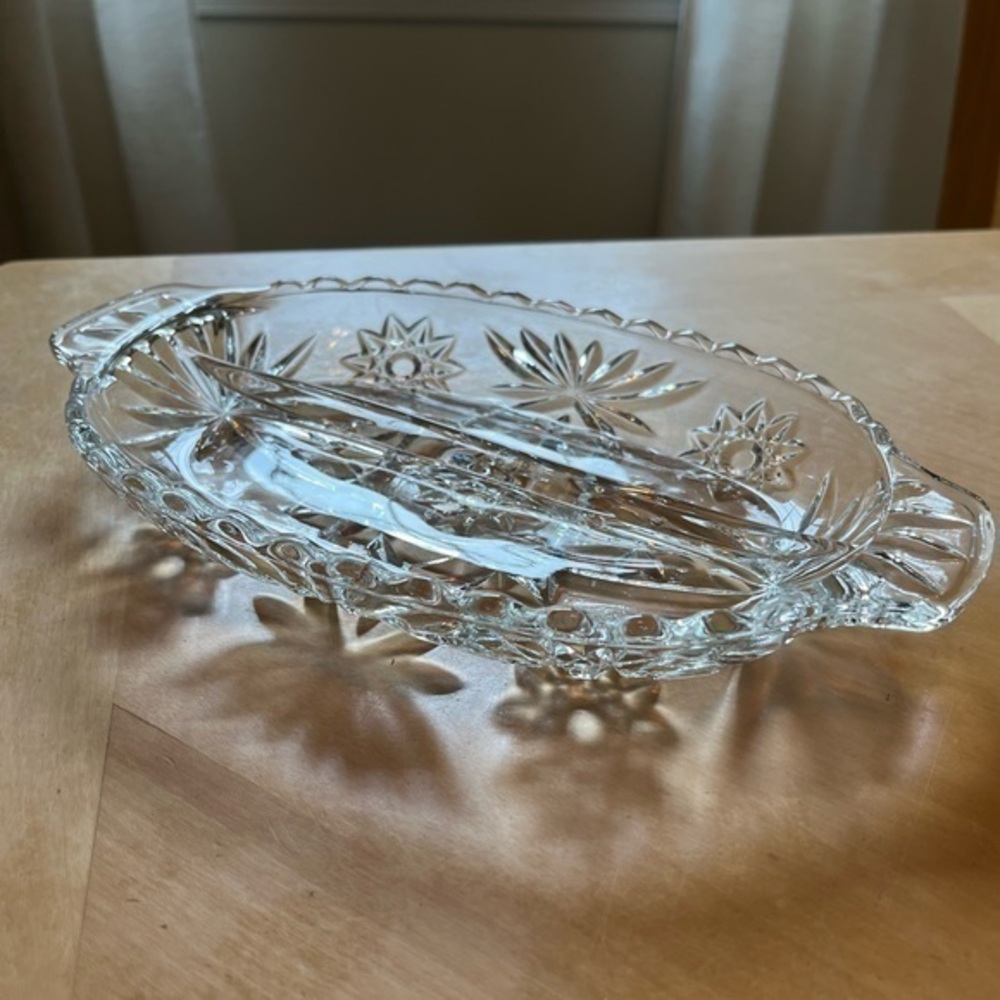 Vintage Indiana Glass Two Section Serving Relish Dish Trinket Tray